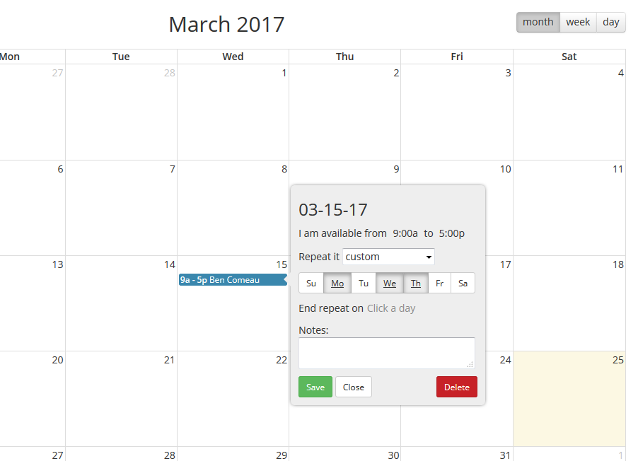Scheduling Calendar